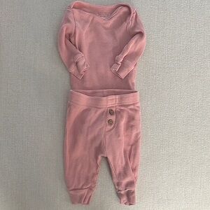 Tiny Kind 3-6 month Pink Waffle Knit  Onesie and Pants Set